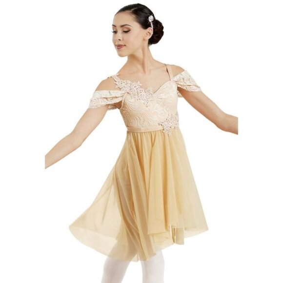 Weissman Dance Costume 10935 Contemporary Green Cream Lace Size Adult Medium - Picture 2 of 5